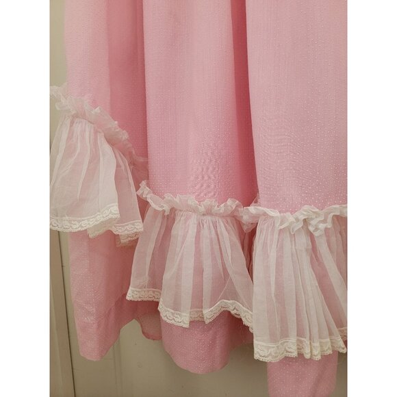 Vintage Pink Prairie Long Sleeve Dress w/ Lace Trim & Ruffle Details Women's M - Picture 6 of 9